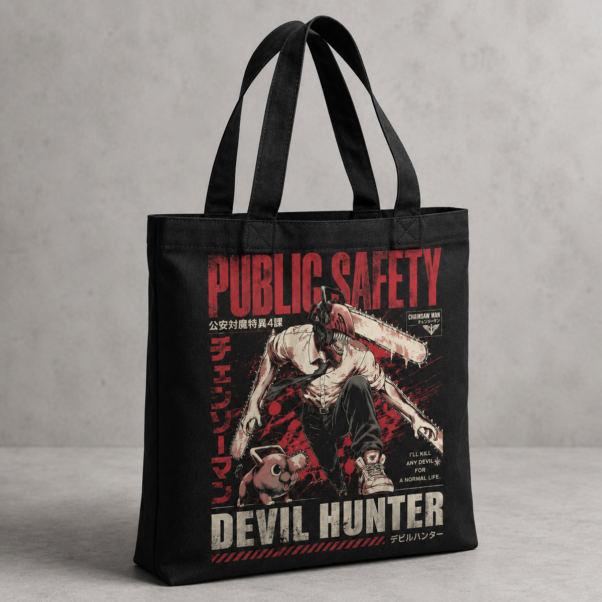 Denji (Chainsaw Man Anime Canvas Tote Bag -), Pochita Kill Any Devil