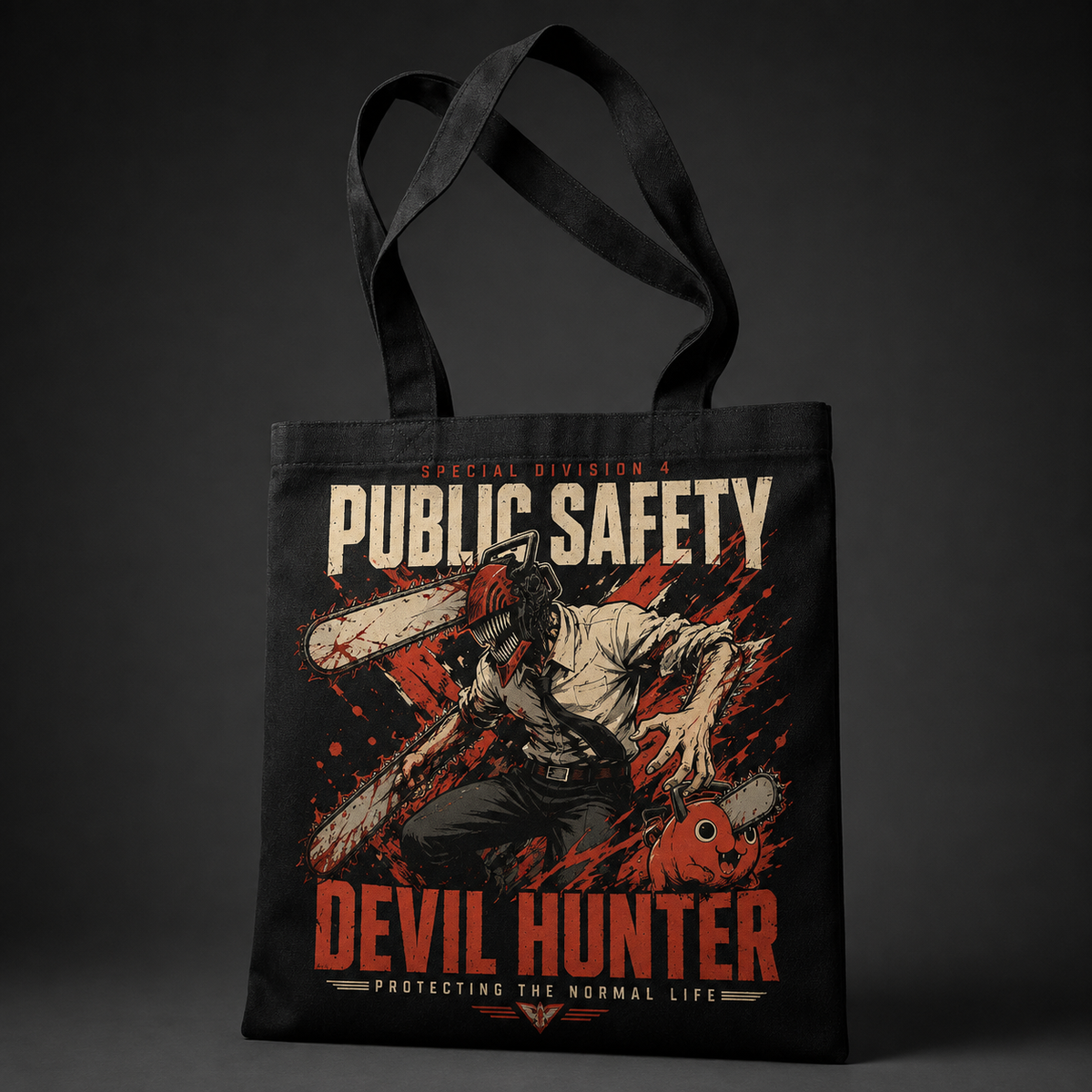 Denji (Chainsaw Man Anime Canvas Tote Bag -), Pochita Public Safety Rush