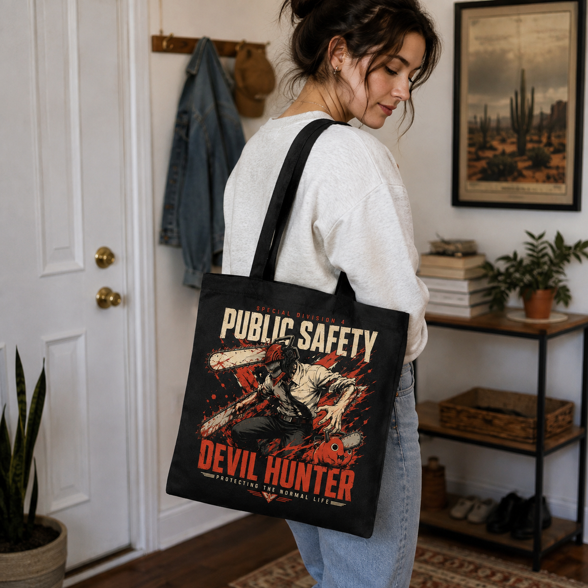 Denji (Chainsaw Man Anime Canvas Tote Bag -), Pochita Public Safety Rush