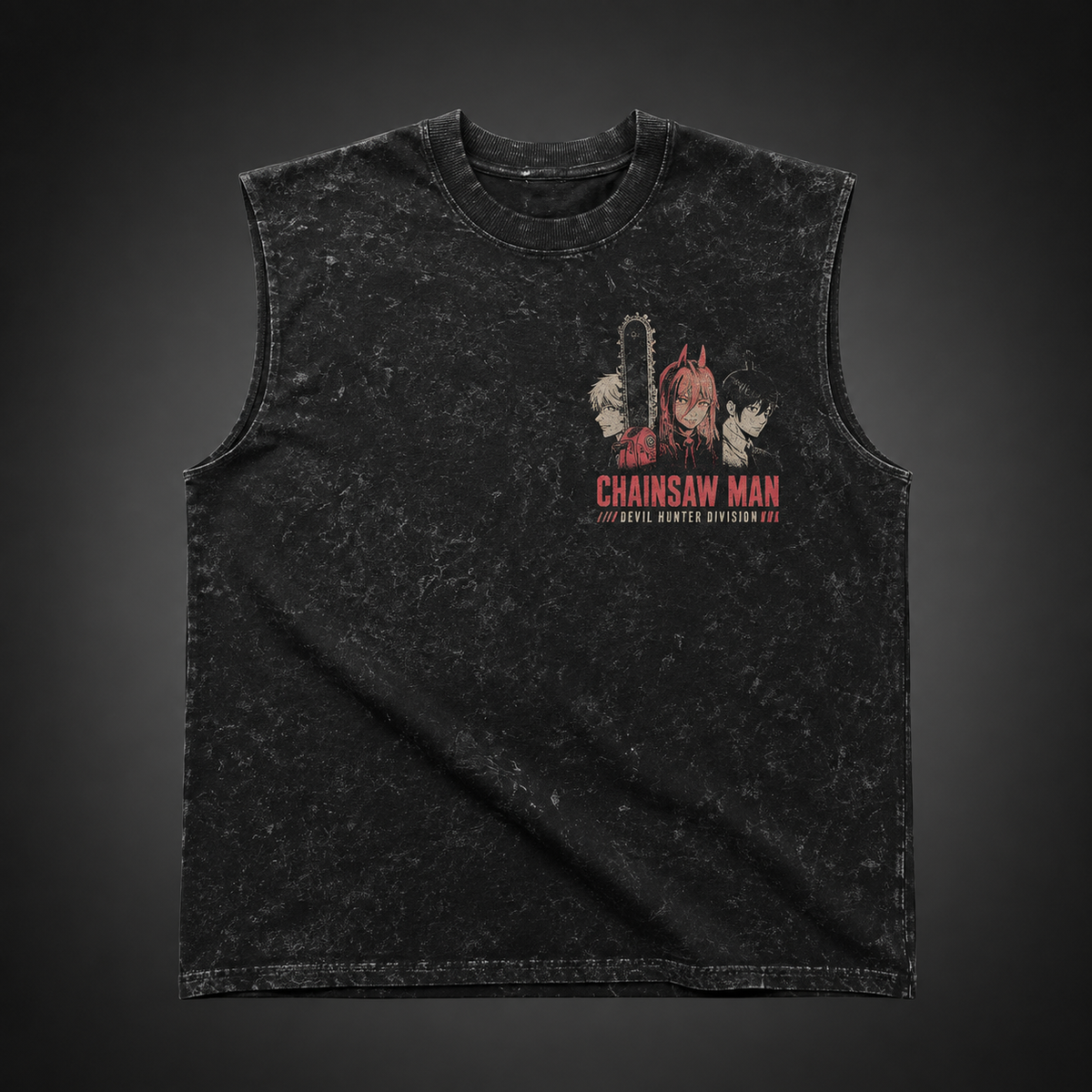 Denji, Power, Aki Hayakawa Chainsaw Man Anime Tank Top - Extermination Squad Acid Wash Vest