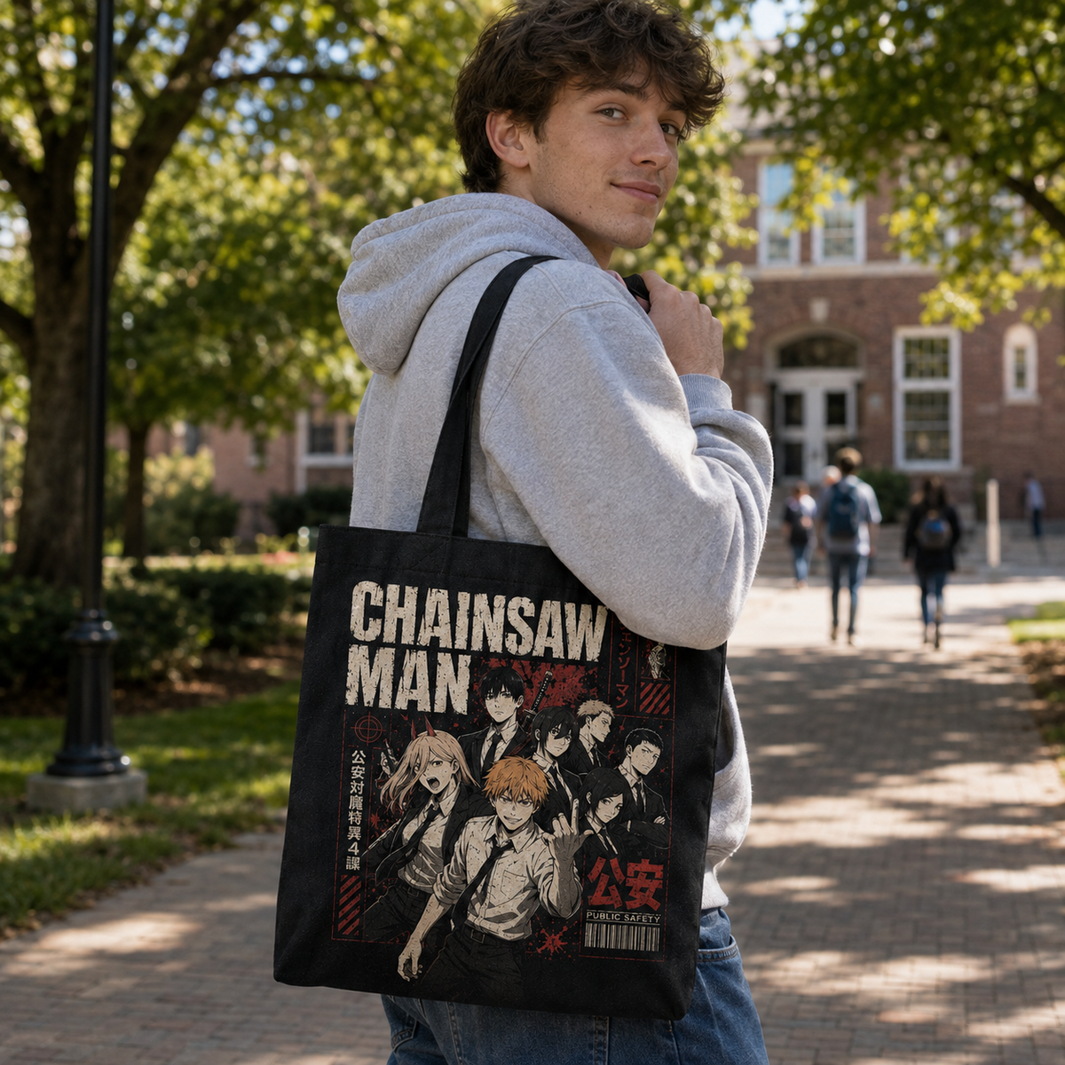 Denji, Power, Aki Hayakawa, Himeno, Kobeni, Hirokazu Arai (Chainsaw Man Anime Canvas Tote Bag -) Squad Assemble
