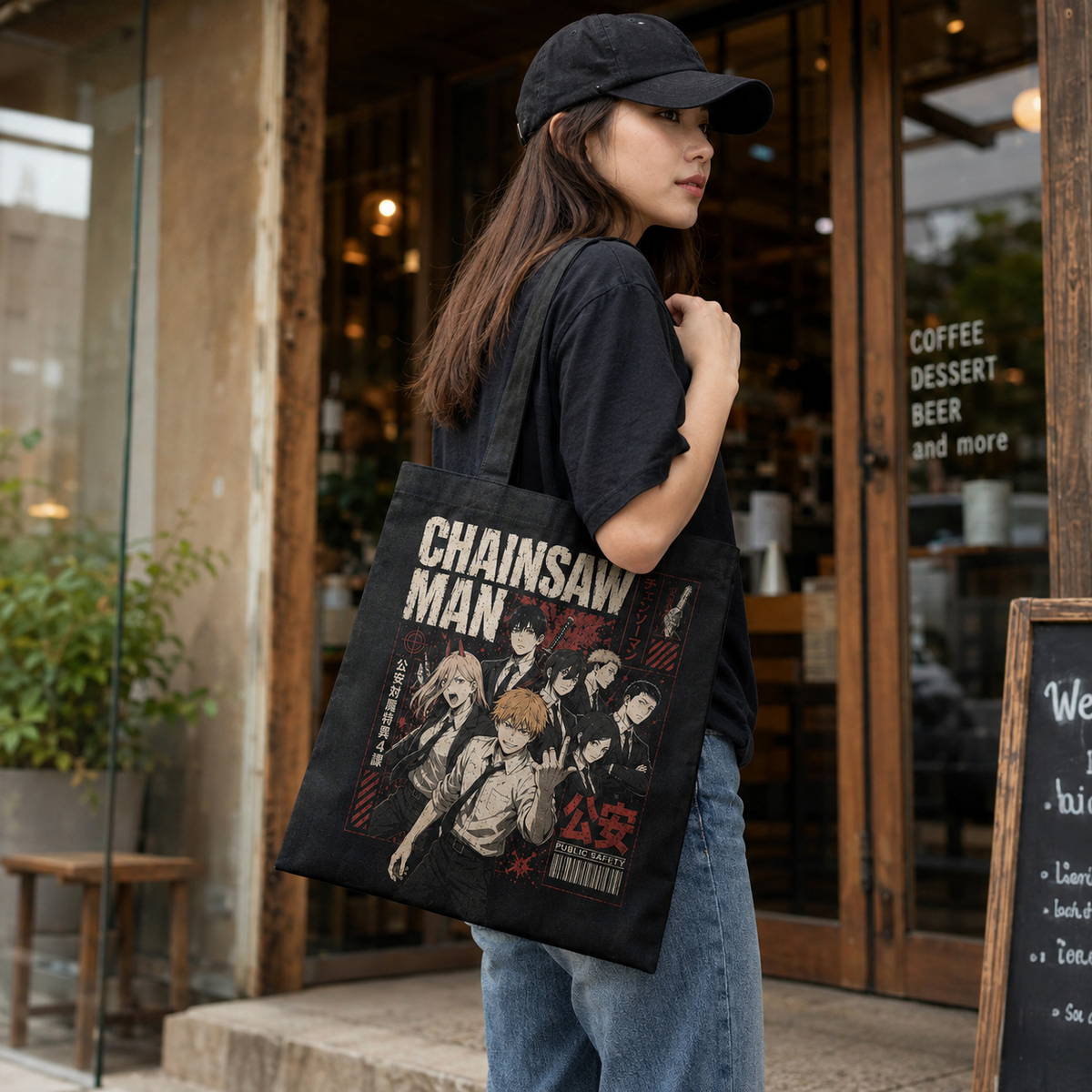 Denji, Power, Aki Hayakawa, Himeno, Kobeni, Hirokazu Arai (Chainsaw Man Anime Canvas Tote Bag -) Squad Assemble