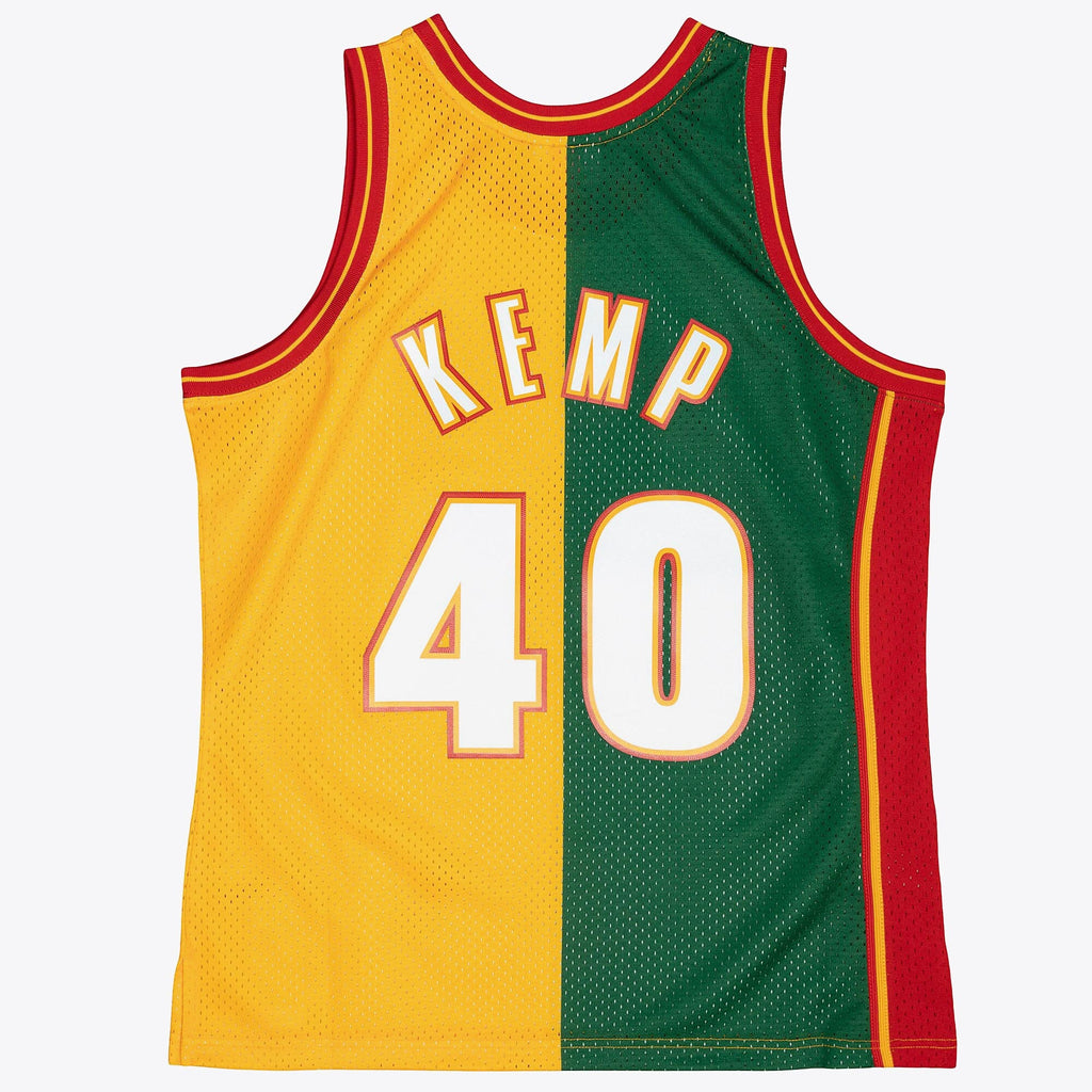 Seattle Supersonics Shawn Kemp 1995 Split Swingman Jersey - Green/Yellow
