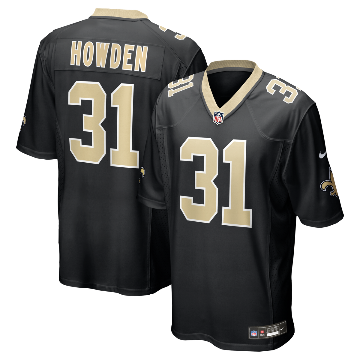 New Orleans Saints Jordan Howden Black Team Game Football Jersey
