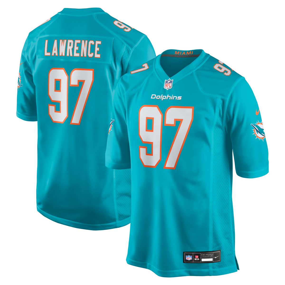 Miami Dolphins Rashard Lawrence Aqua Team Game Football Jersey