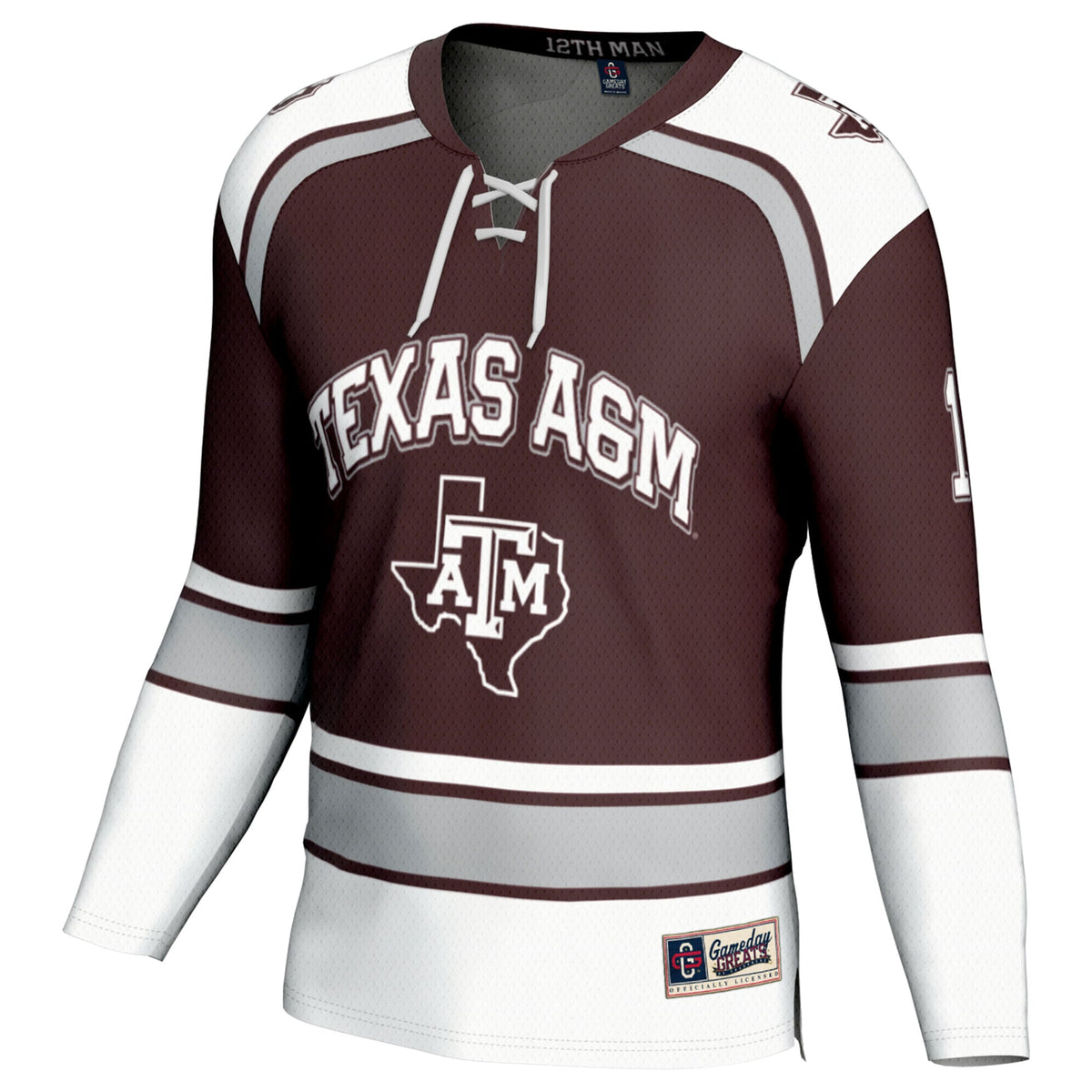 #12 Texas A&M Aggies Hockey Fashion Jersey – Maroon