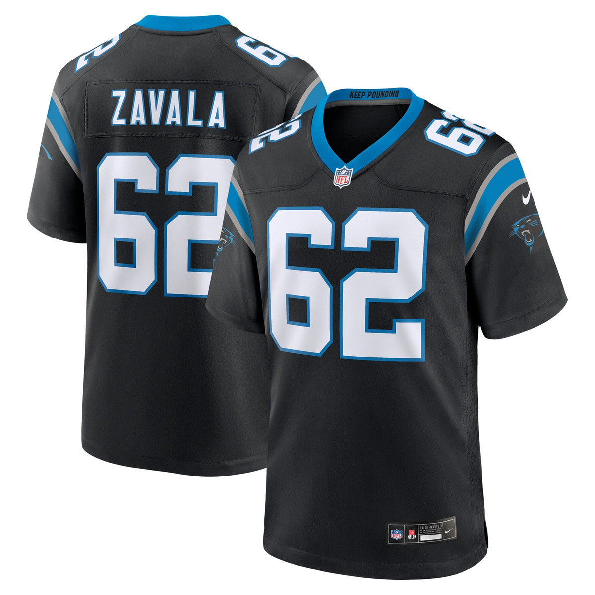 Carolina Panthers Chandler Zavala Black Game Football Jersey