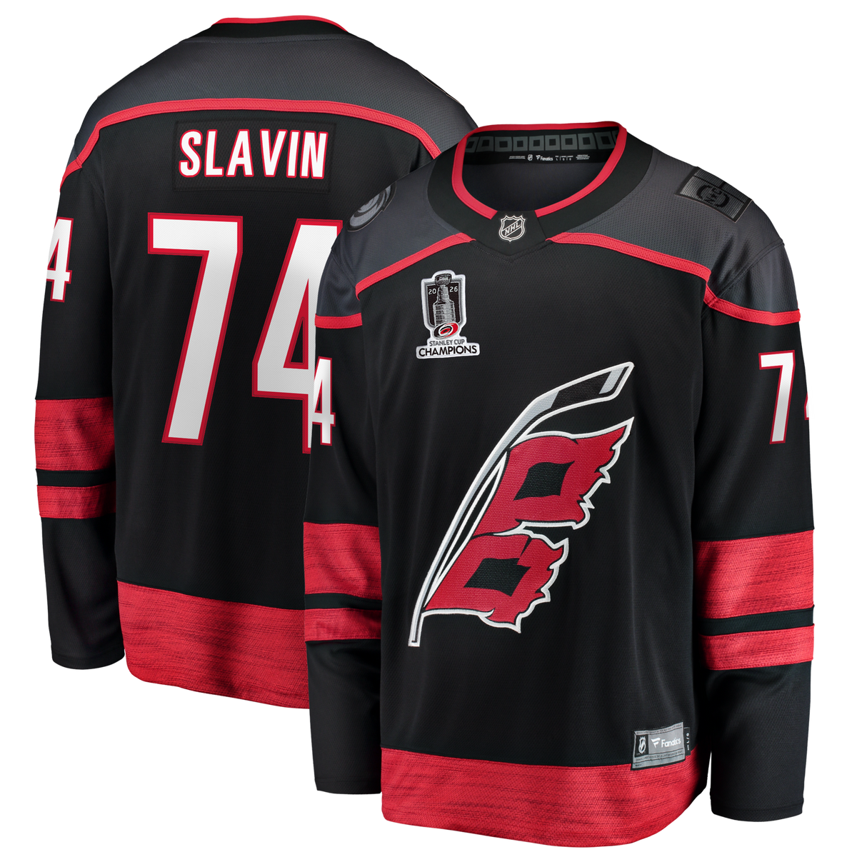 Carolina Hurricanes Jaccob Slavin Black 2026 Stanley Cup Champions Home Breakaway Hockey Jersey