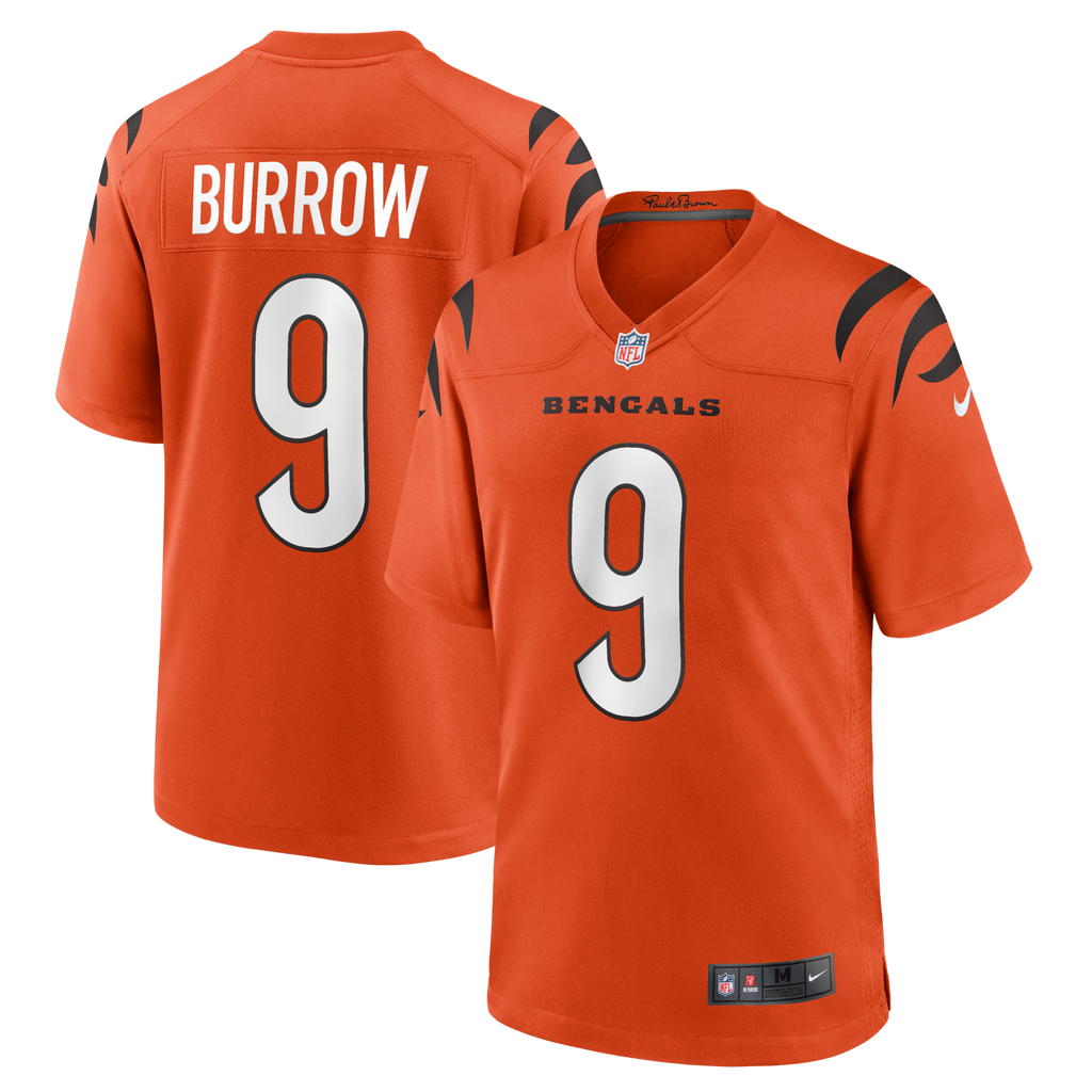 Cincinnati Bengals Joe Burrow Orange Alternate Game Football Jersey