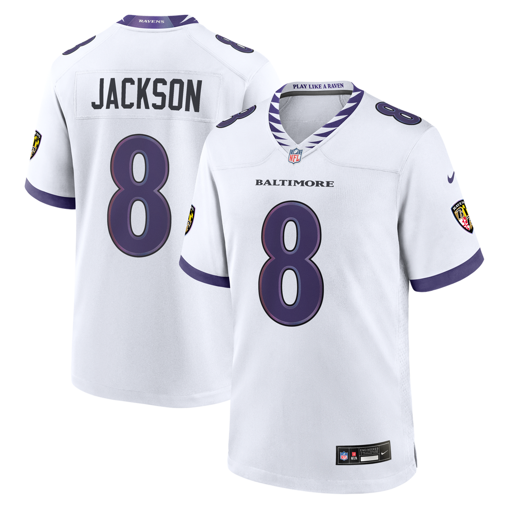 Baltimore Ravens Lamar Jackson White Game Football Jersey