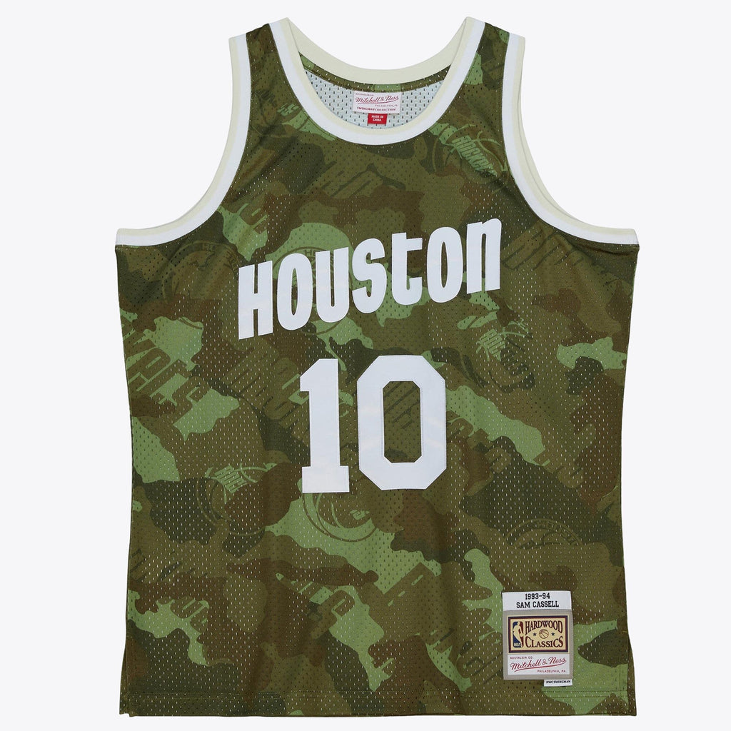 Houston Rockets Sam Cassell 1993 Ghost Camo Swingman Jersey - Green