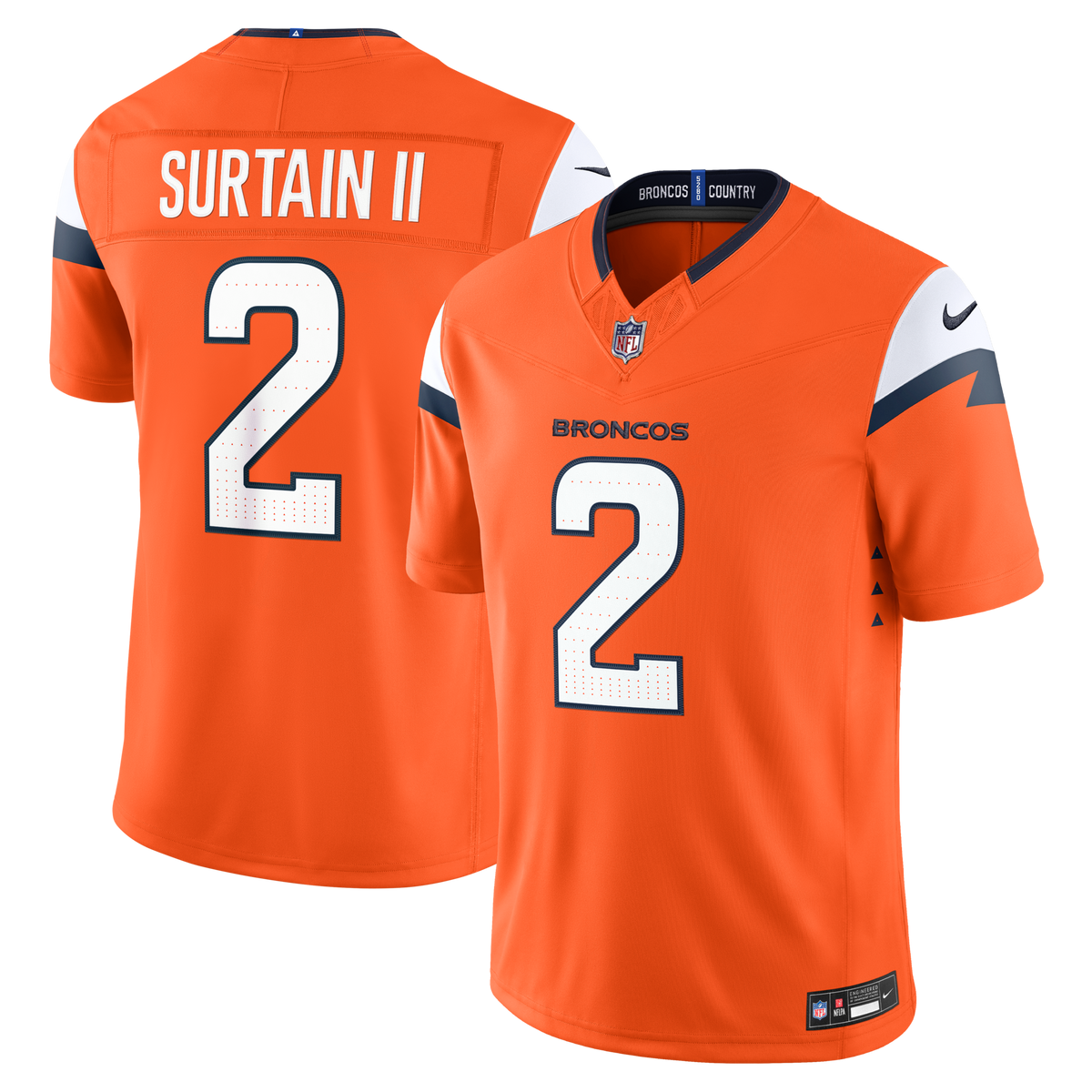 Denver Broncos Patrick Surtain II Orange Team Vapor F.U.S.E. Stitched Limited Football Jersey