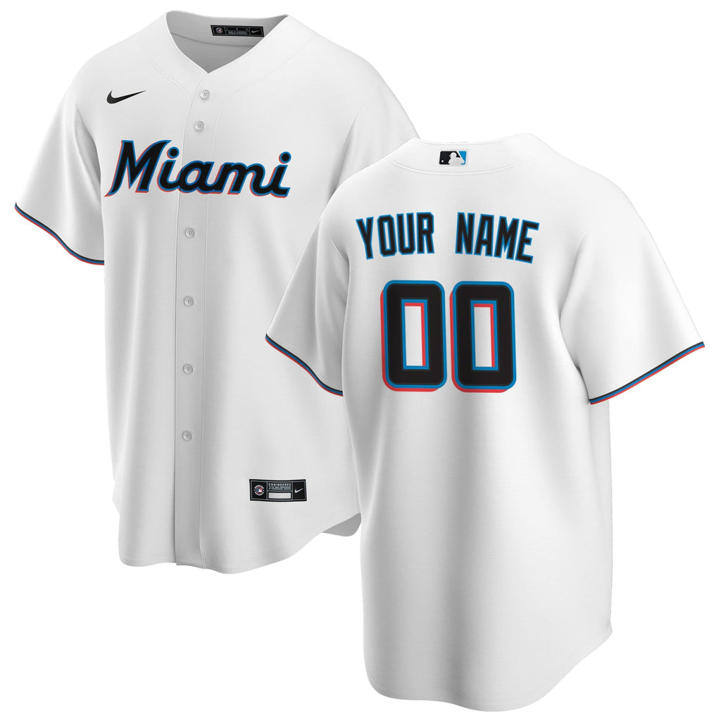 Miami Marlins White Home Replica Custom Baseball Jersey