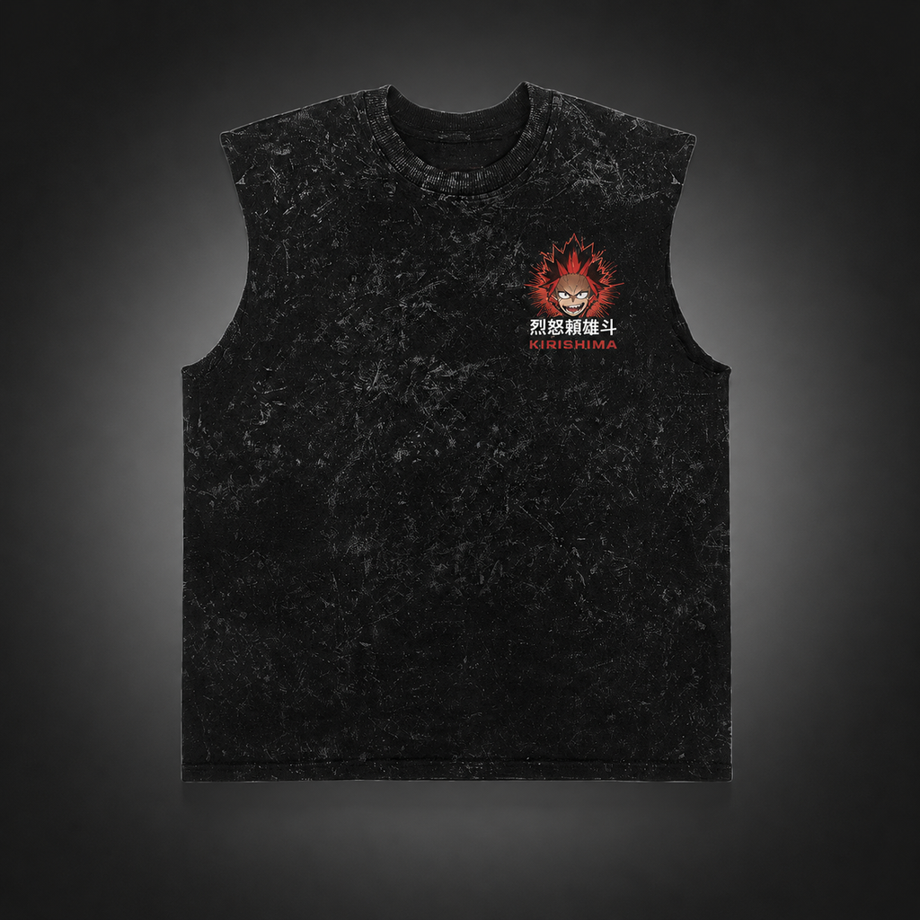 Eijiro Kirishima My Hero Academia Anime Tank Top - Red Riot Unbreakable Acid Wash Vest