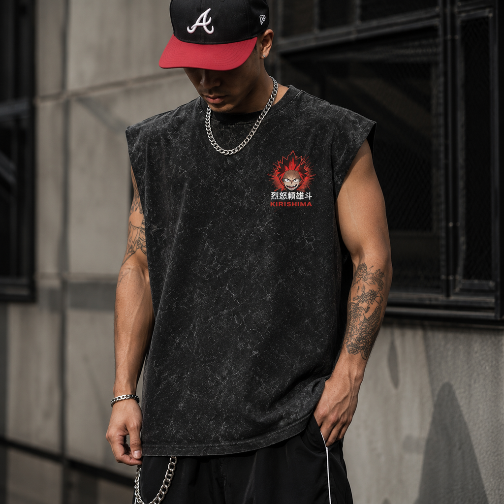 Eijiro Kirishima My Hero Academia Anime Tank Top - Red Riot Unbreakable Acid Wash Vest