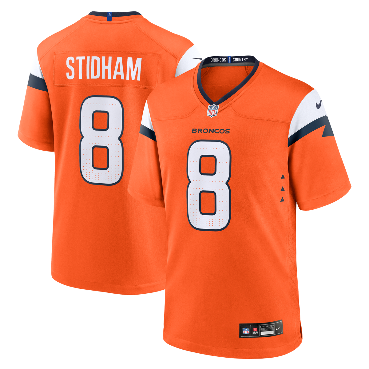 Denver Broncos Jarrett Stidham Orange Team Game Football Jersey