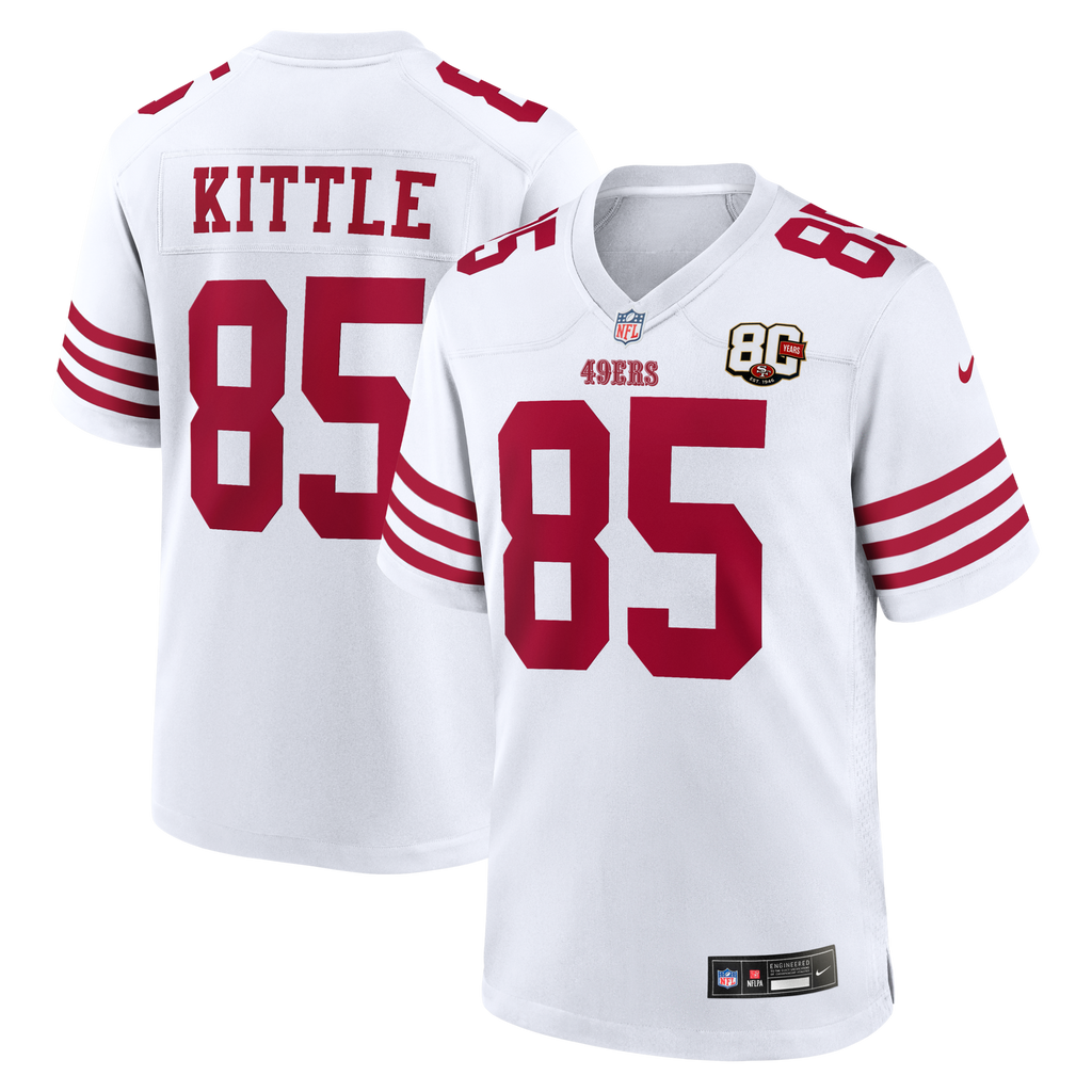 San Francisco 49ers George Kittle White 80th Anniversary Game Football Jersey