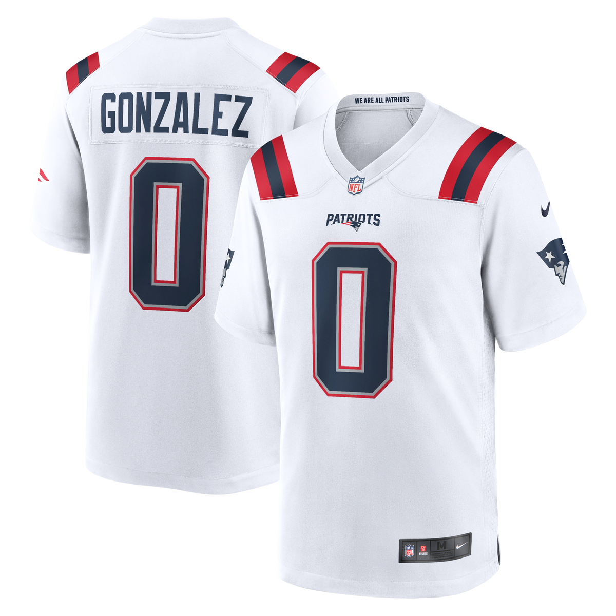 New England Patriots Christian Gonzalez White Game Football Jersey
