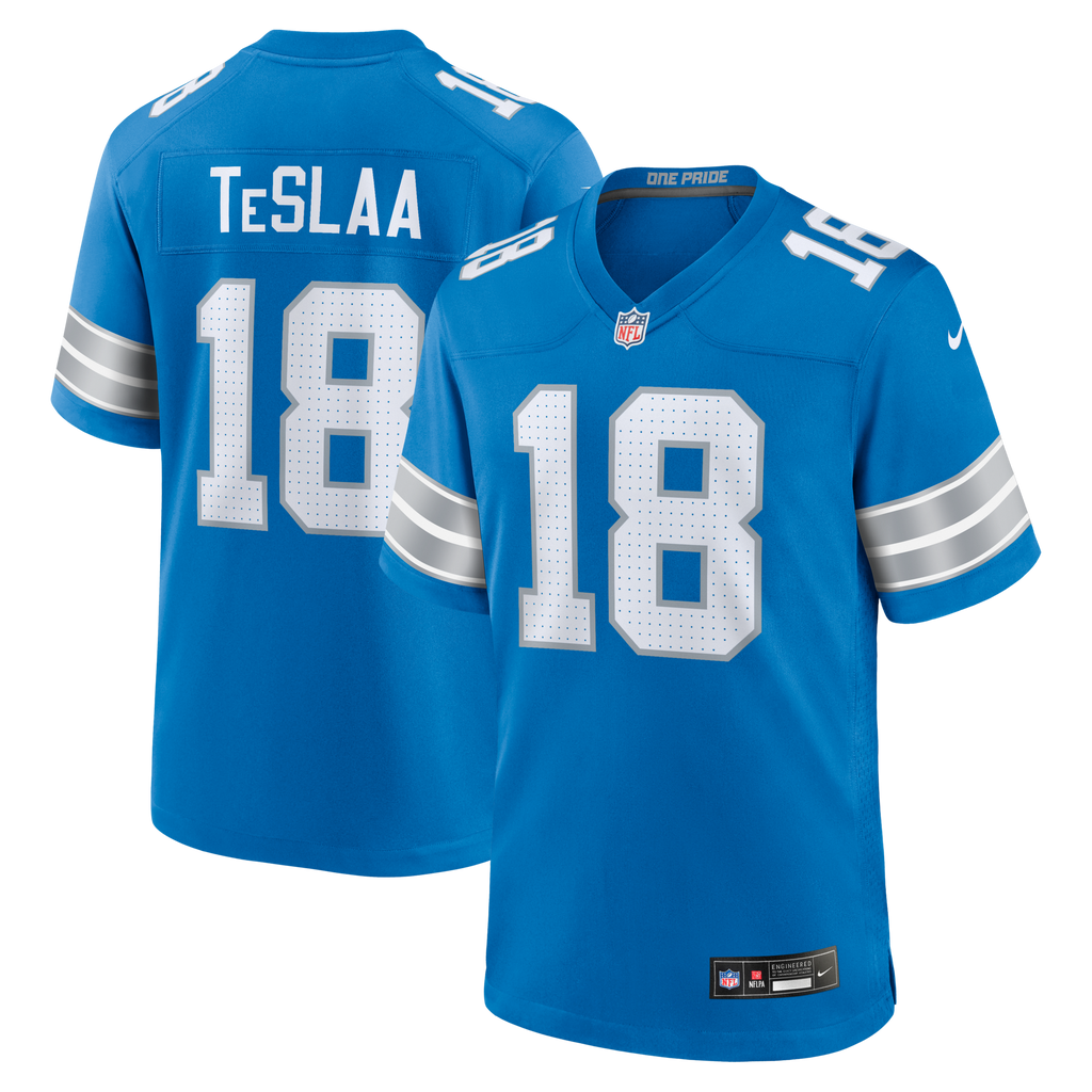 Detroit Lions Isaac TeSlaa Blue Game Player Football Jersey