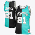 San Antonio Spurs Tim Duncan 1998 Split Swingman Jersey - Black/Teal