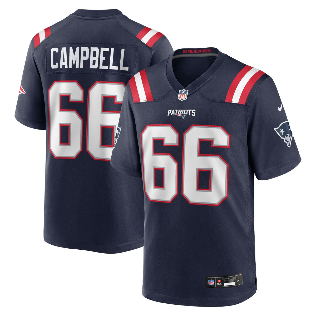 New England Patriots Will Campbell Navy Team Game Football Jersey