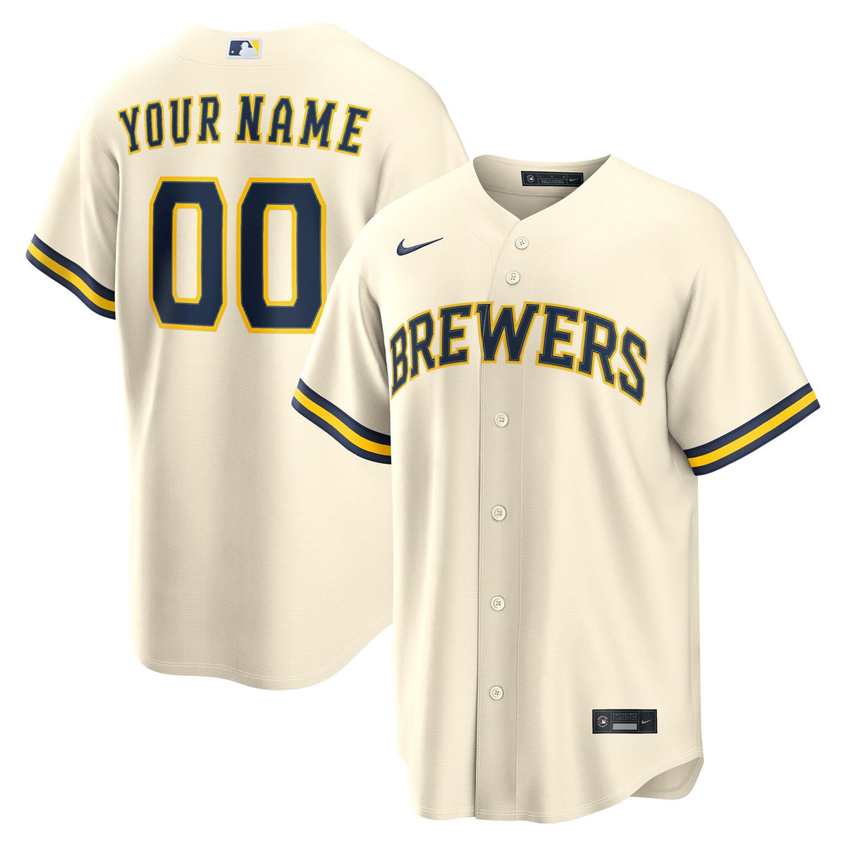 Milwaukee Brewers Cream Home Replica Custom Baseball Jersey