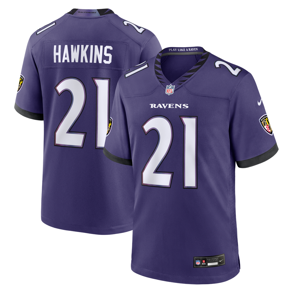 Baltimore Ravens Jaylinn Hawkins Purple Team Game Football Jersey
