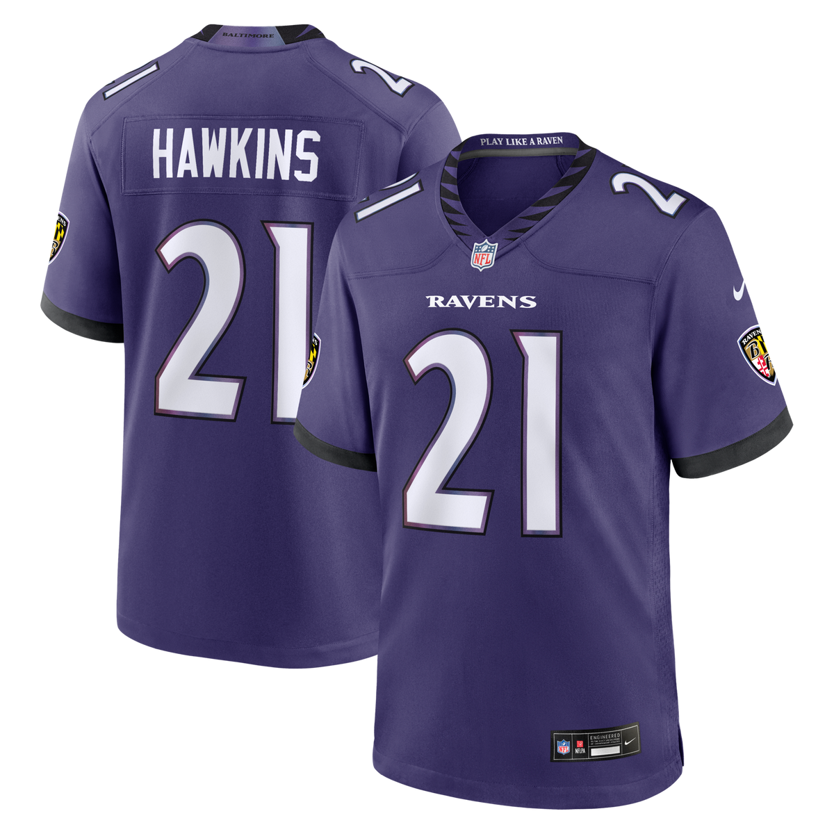 Baltimore Ravens Jaylinn Hawkins Purple Team Game Football Jersey