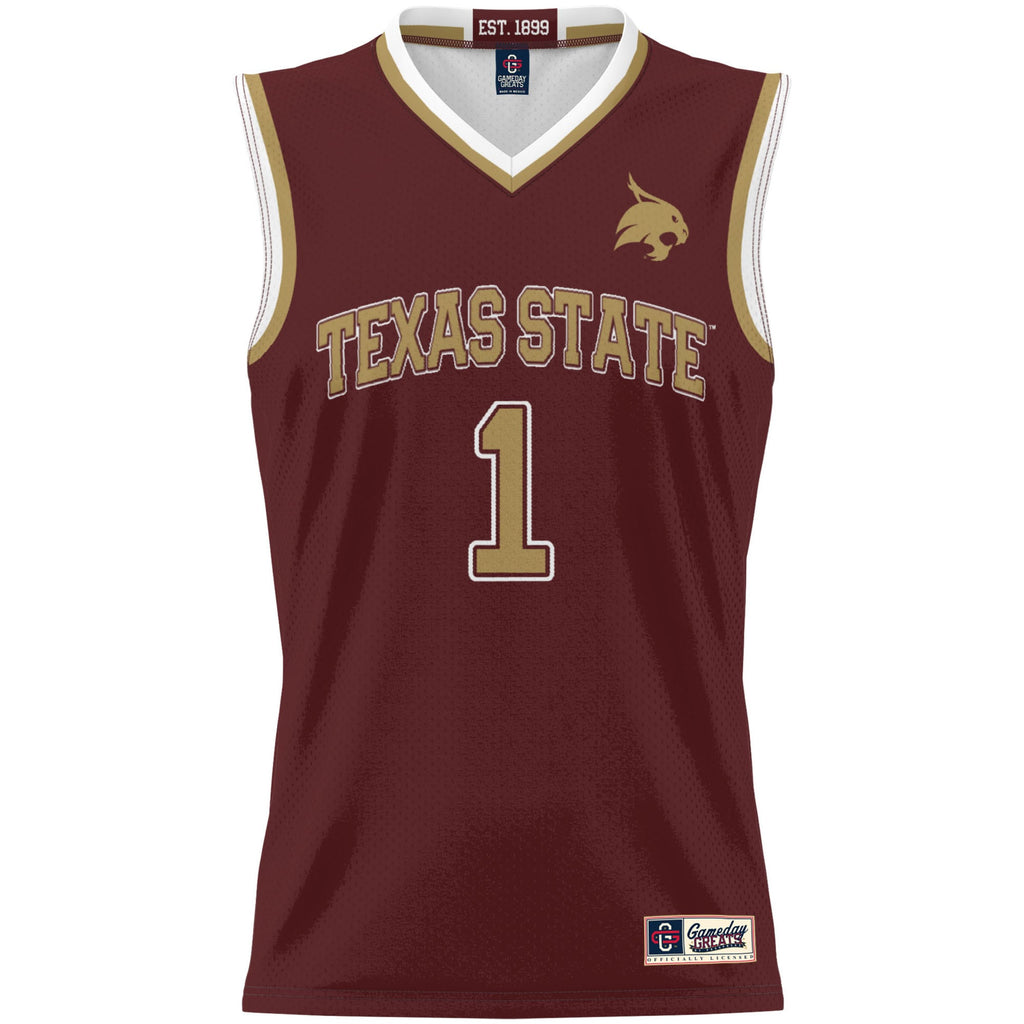 #1 Texas State Bobcats Lightweight Basketball Jersey - Maroon