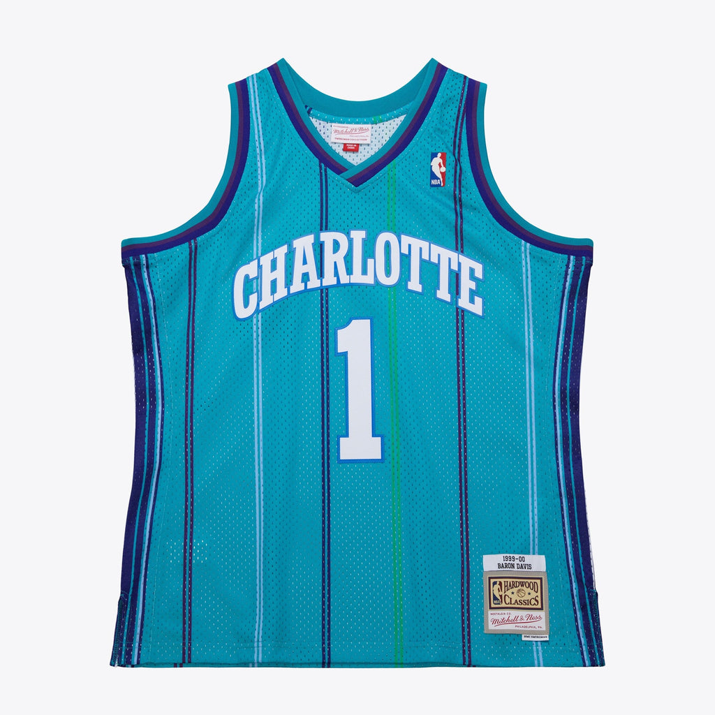 Charlotte Hornets Baron Davis 1999 Swingman Road Jersey - Teal