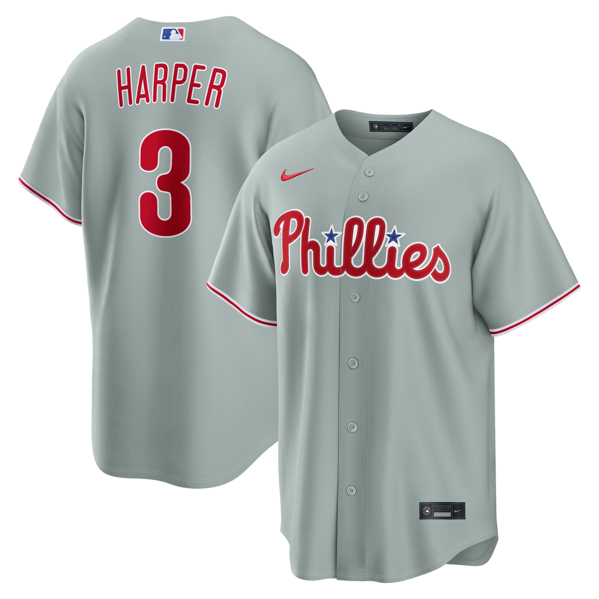 Philadelphia Phillies Bryce Harper Gray Road Replica Baseball Jersey