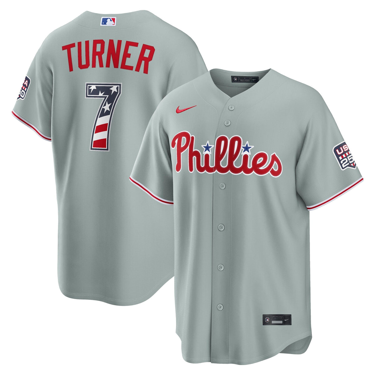 Fourth of July Philadelphia Phillies Trea Turner Gray USA 250 Stadium Baseball Jersey