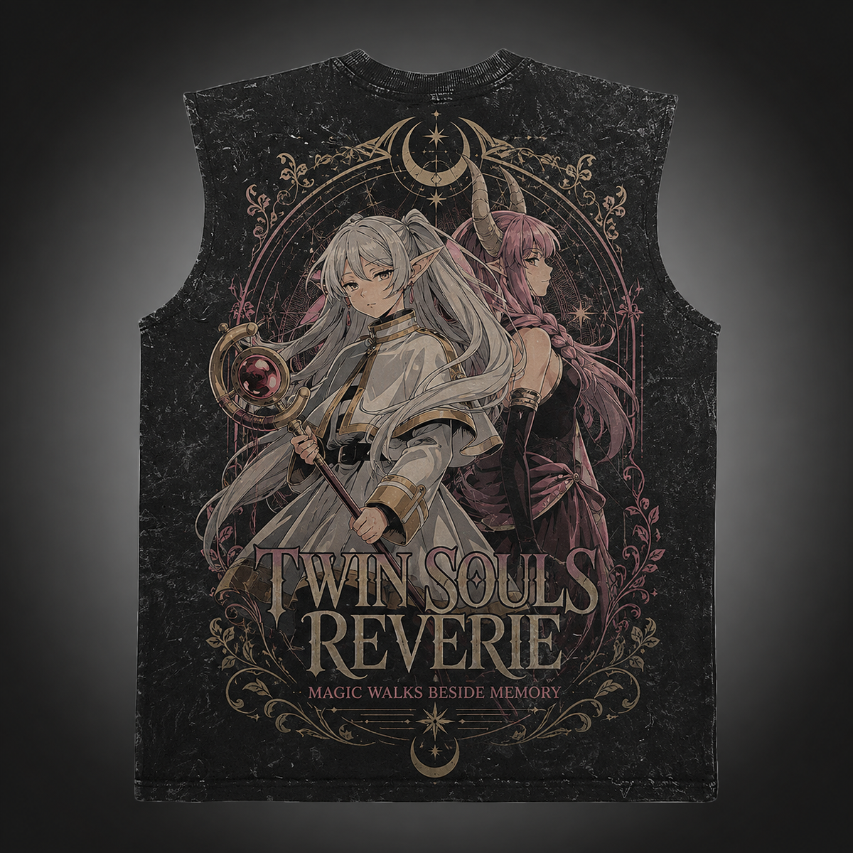 Frieren, Aura Twin Souls Acid Wash Vest Anime Tank Top