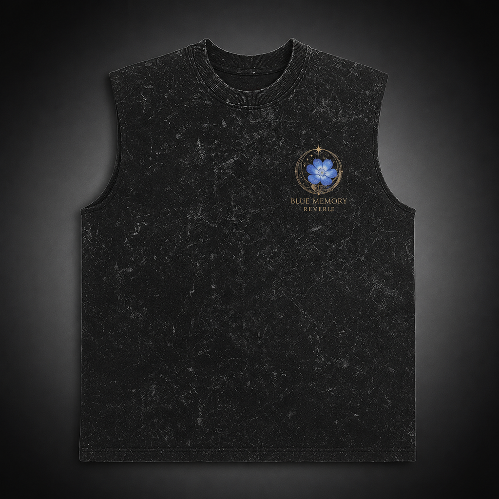 Frieren Anime Tank Top - Blue Memory Reverie Acid Wash Vest