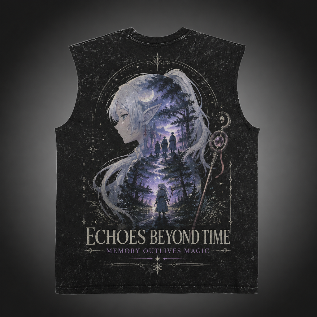 Frieren Anime Tank Top - Echoes Beyond Acid Wash Vest