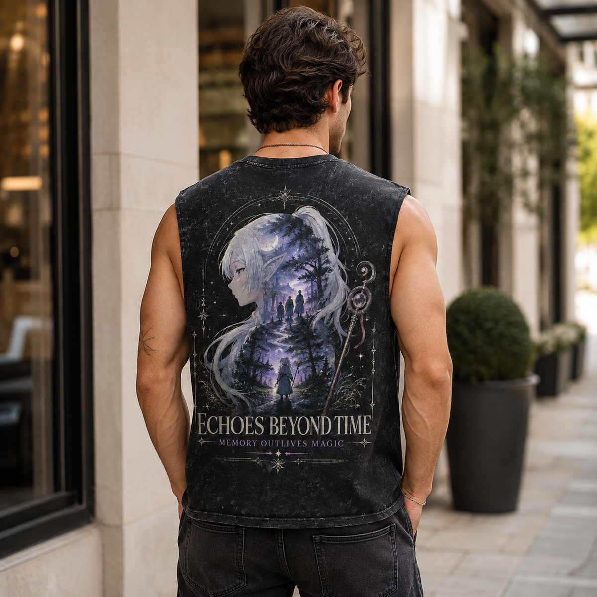 Frieren Anime Tank Top - Echoes Beyond Acid Wash Vest