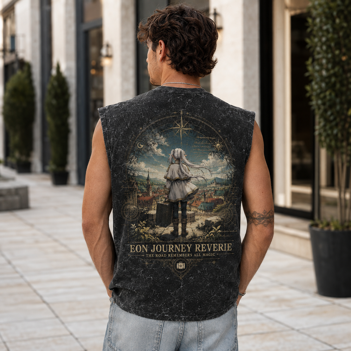 Frieren Anime Tank Top - Eon Journey Acid Wash Vest