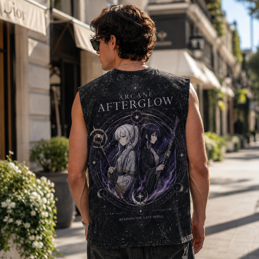 Frieren, Fern Arcane Afterglow Acid Wash Vest Anime Tank Top