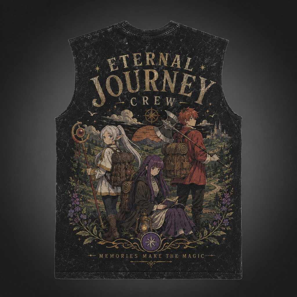 Frieren, Fern, Stark Eternal Journey Crew Acid Wash Vest Anime Tank Top