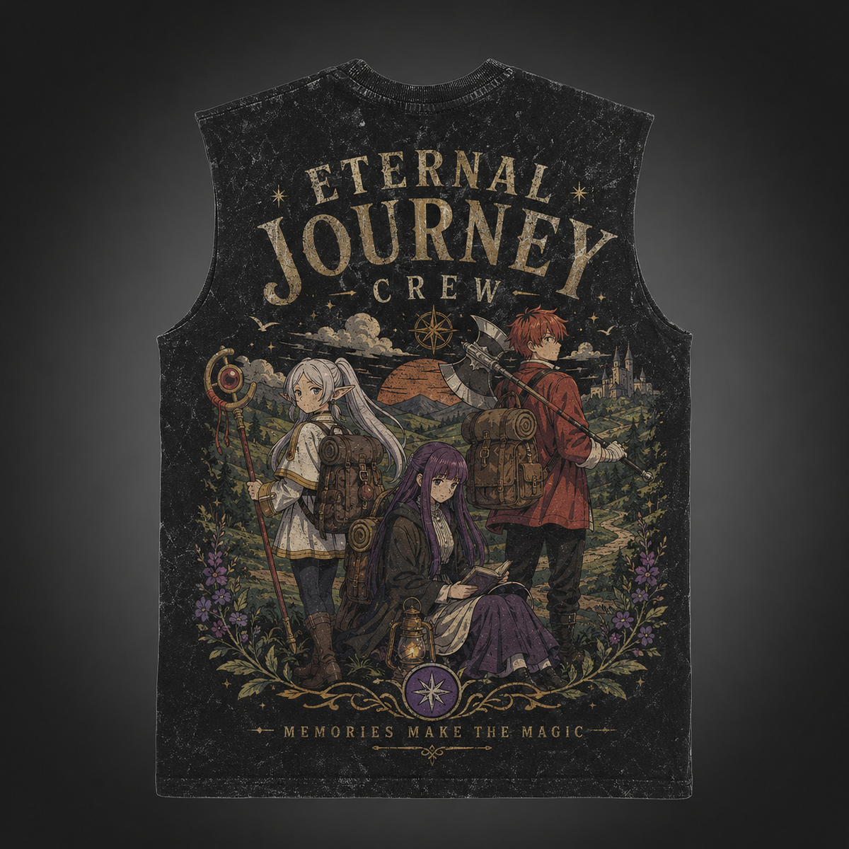 Frieren, Fern, Stark Eternal Journey Crew Acid Wash Vest Anime Tank Top