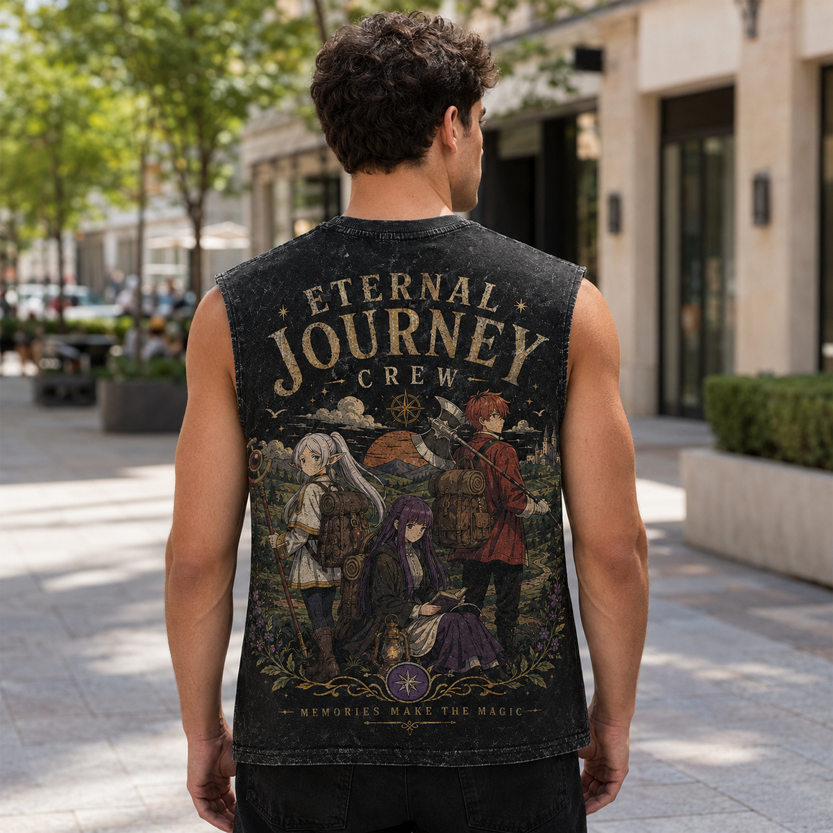 Frieren, Fern, Stark Eternal Journey Crew Acid Wash Vest Anime Tank Top
