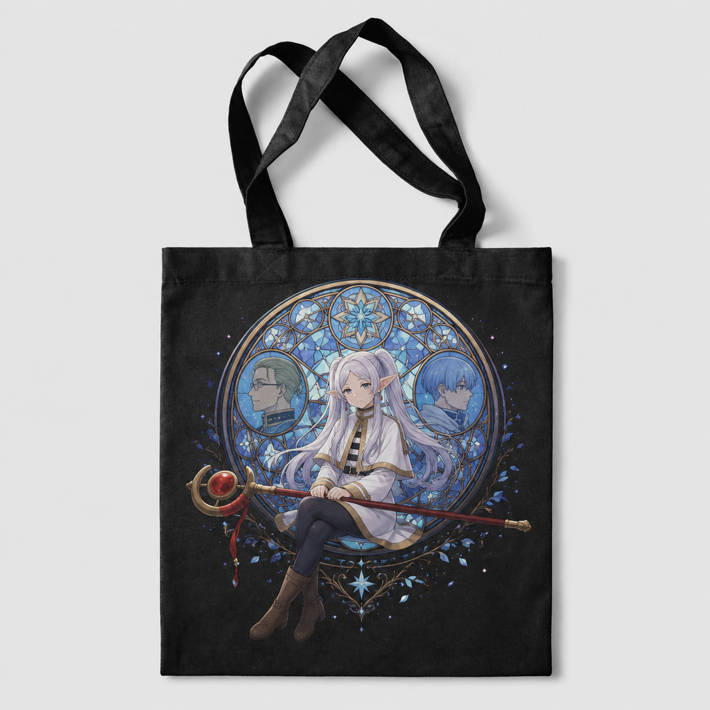 Frieren, Heiter, Himmel Stained Glass Memories Anime Canvas Tote Bag