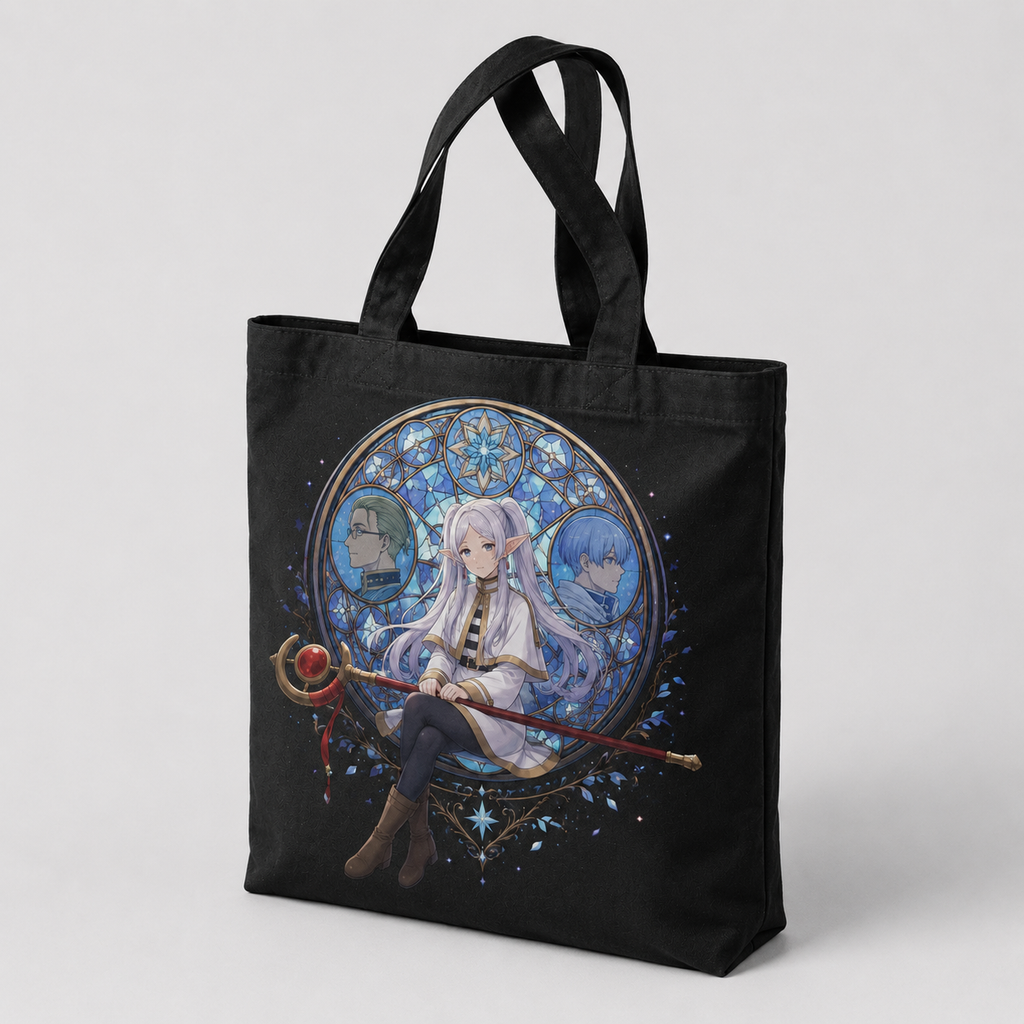 Frieren, Heiter, Himmel Stained Glass Memories Anime Canvas Tote Bag