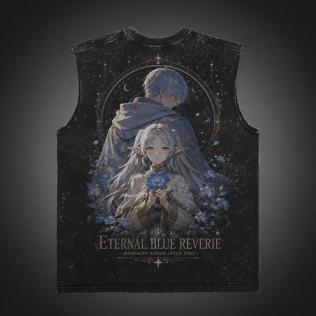 Frieren, Himmel Eternal Blue Reverie Acid Wash Vest Anime Tank Top