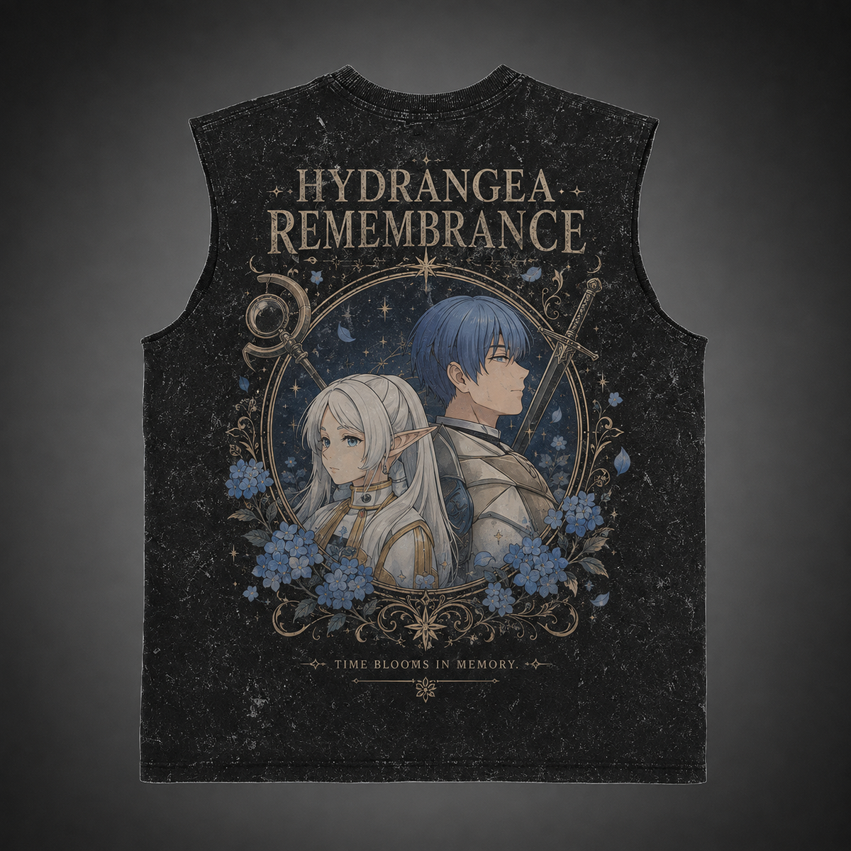 Frieren, Himmel Hydrangea Remembrance Acid Wash Vest Anime Tank Top