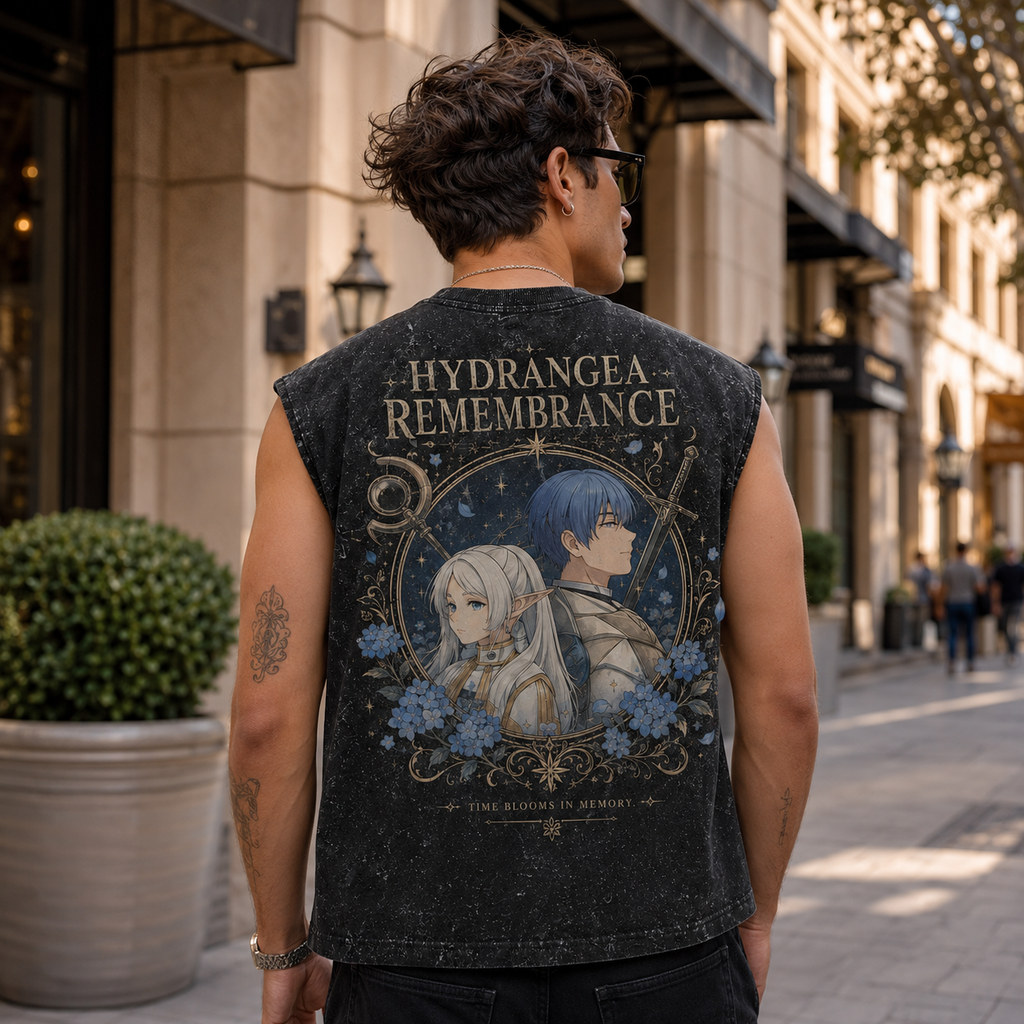 Frieren, Himmel Hydrangea Remembrance Acid Wash Vest Anime Tank Top