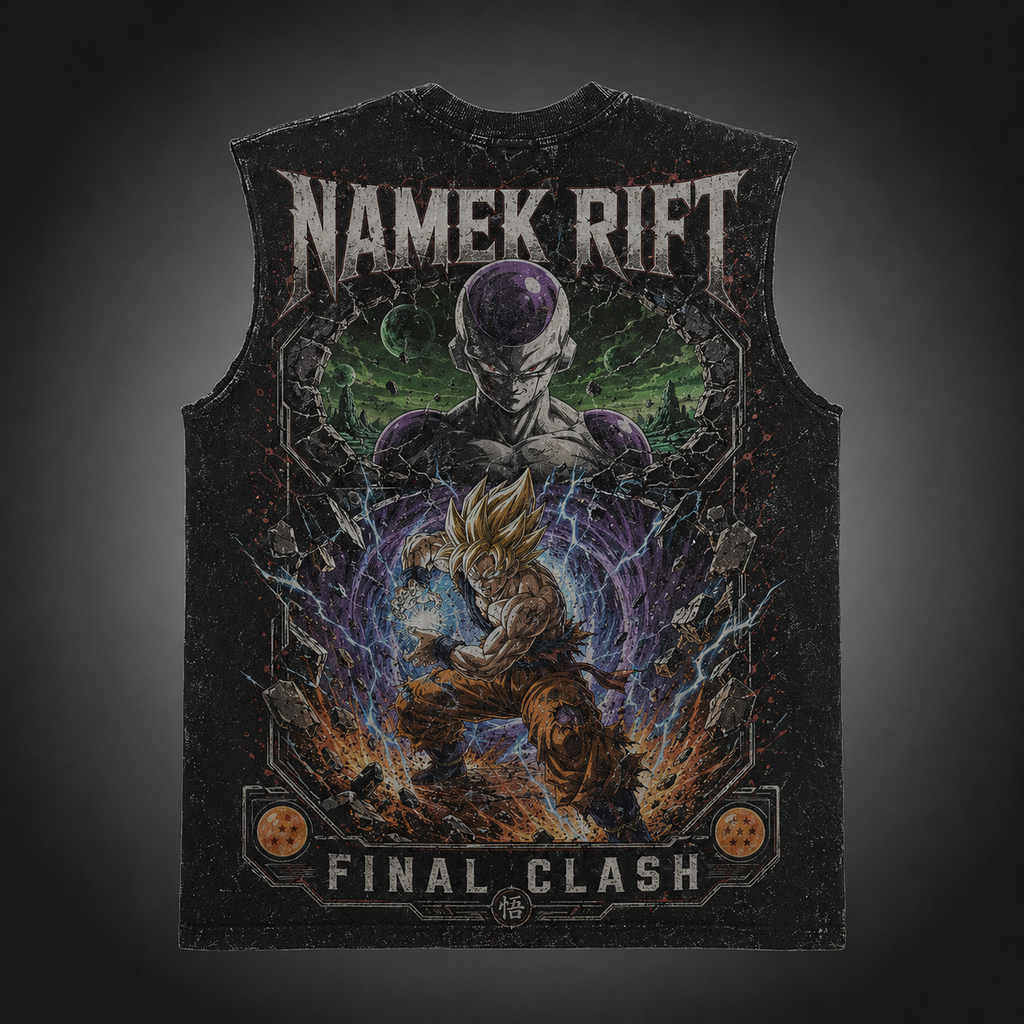 Frieza & Goku Dragon Ball Anime Tank Top - Namek Rift Acid Wash Vest