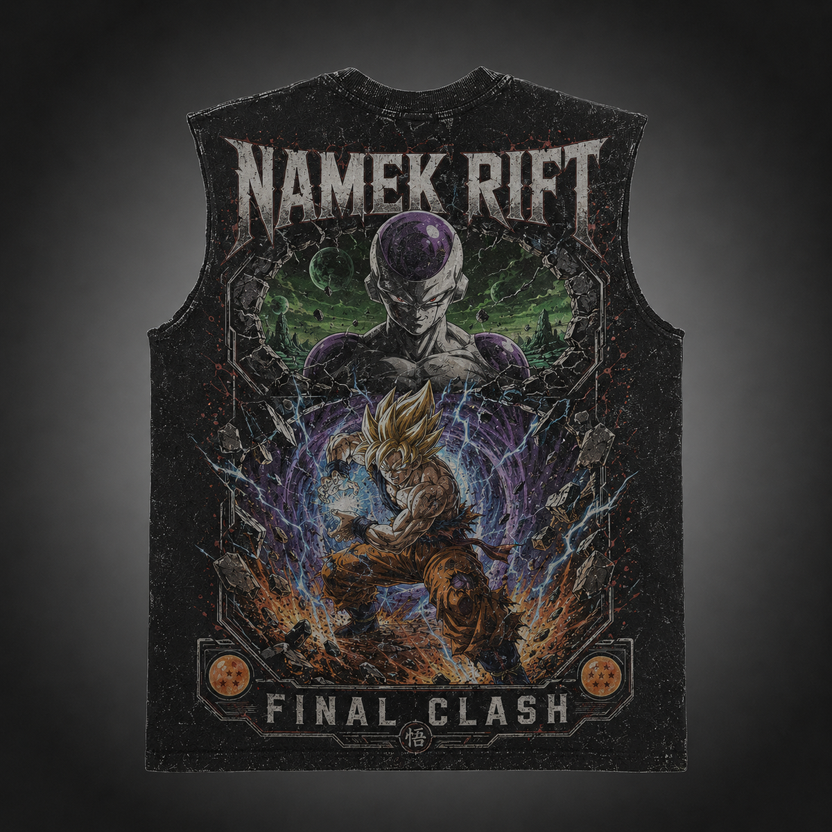 Frieza & Goku Dragon Ball Anime Tank Top - Namek Rift Acid Wash Vest