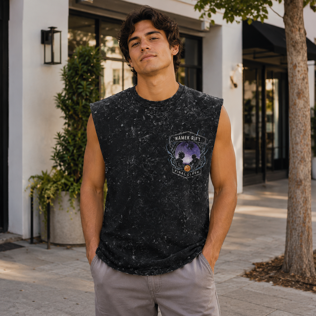 Frieza & Goku Dragon Ball Anime Tank Top - Namek Rift Acid Wash Vest