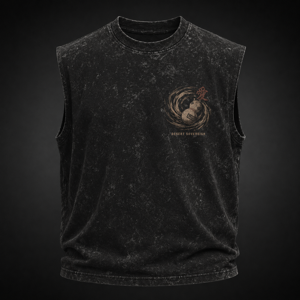 Gaara Naruto Anime Tank Top - Control The Storm Acid Wash Vest